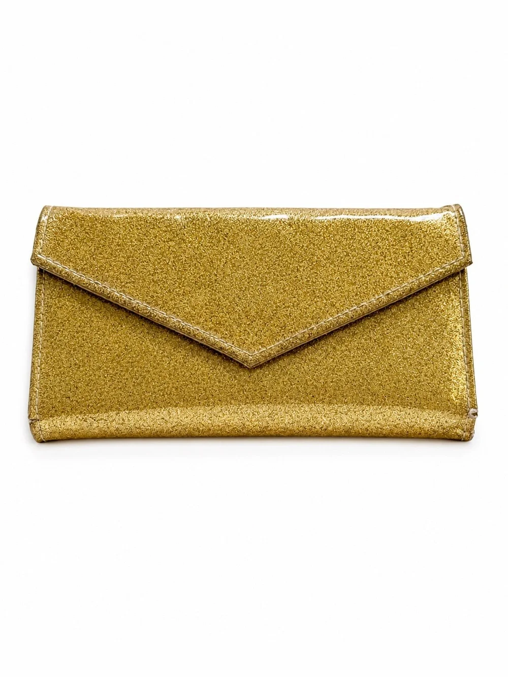 LULU ENVELOPE TRIFOLD WALLET WOMENS 4X7 GOLD GLITTER PATENT SHIMMER